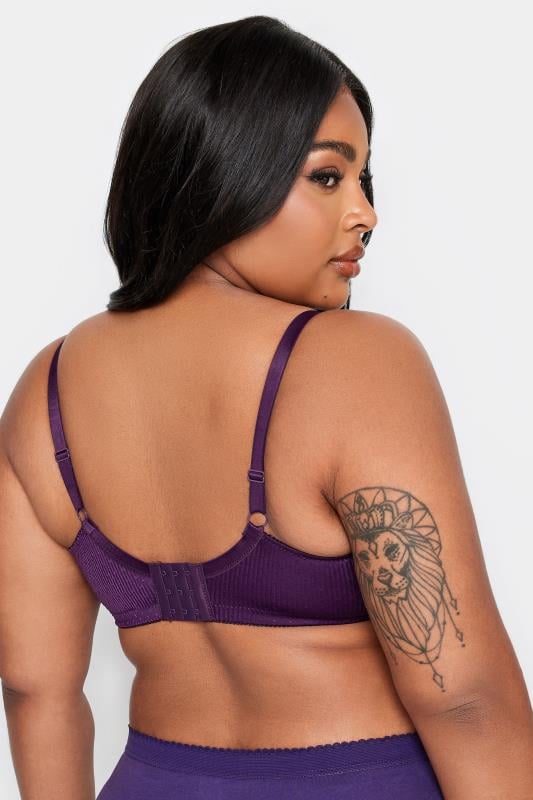 Evans YOURS Curve Purple Lace Trim Non-Padded Underwired Bra