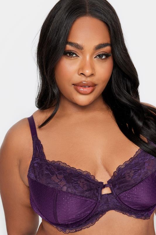 Evans YOURS Curve Purple Lace Trim Non-Padded Underwired Bra