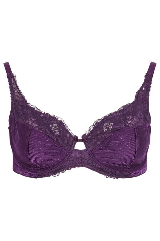 Evans YOURS Curve Purple Lace Trim Non-Padded Underwired Bra