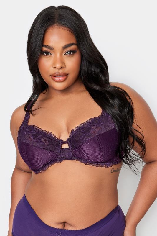 evans YOURS Curve Purple Lace Trim Non-Padded Underwired Bra