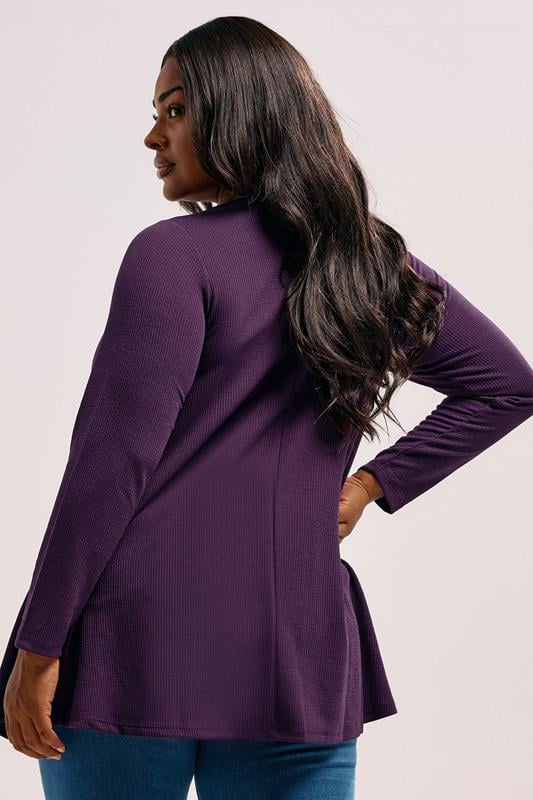 Evans YOURS Curve Purple Long Sleeve Ribbed T-Shirt