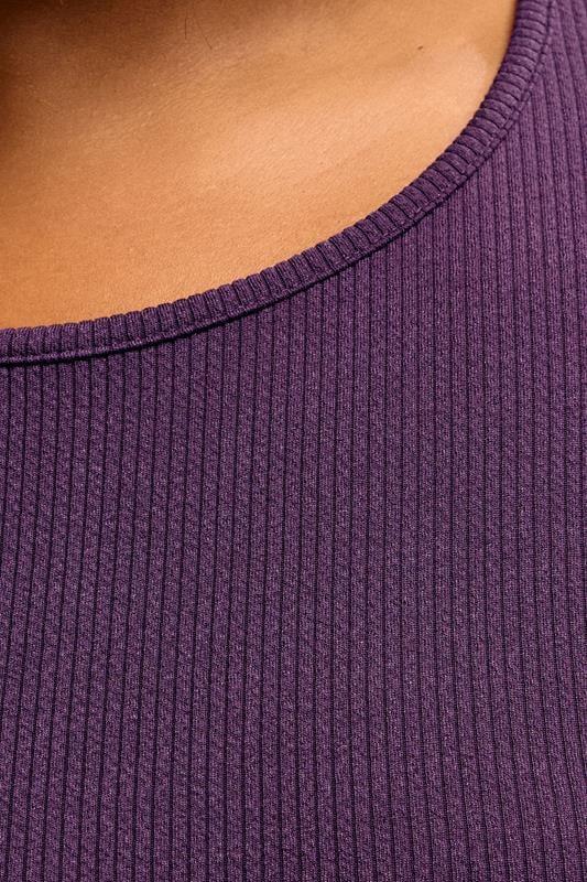 Evans YOURS Curve Purple Long Sleeve Ribbed T-Shirt