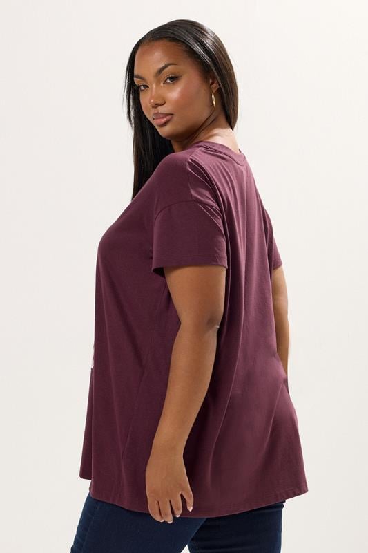 Evans YOURS Curve Purple 'Paris' Floral Graphic T-Shirt