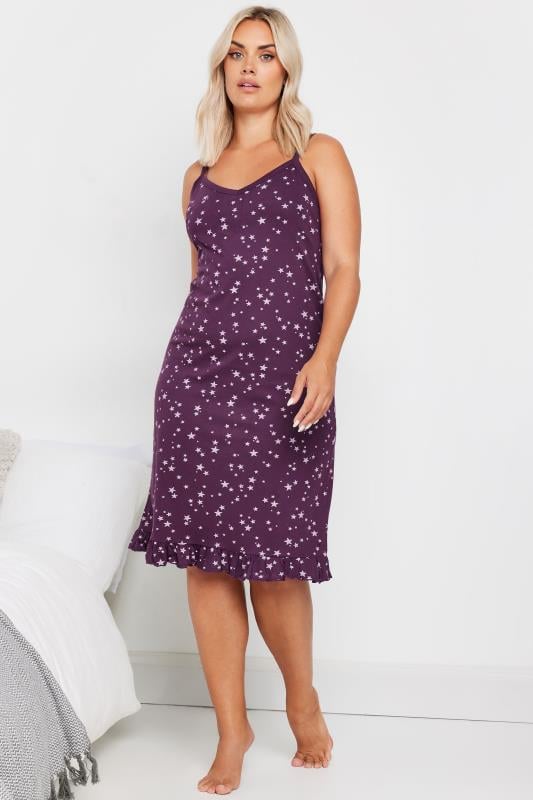 Evans YOURS Curve Purple Scattered Star Print Chemise