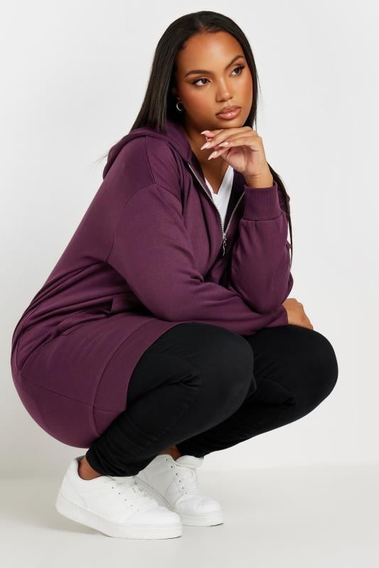 Evans YOURS Curve Purple Zip Through Longline Hoodie