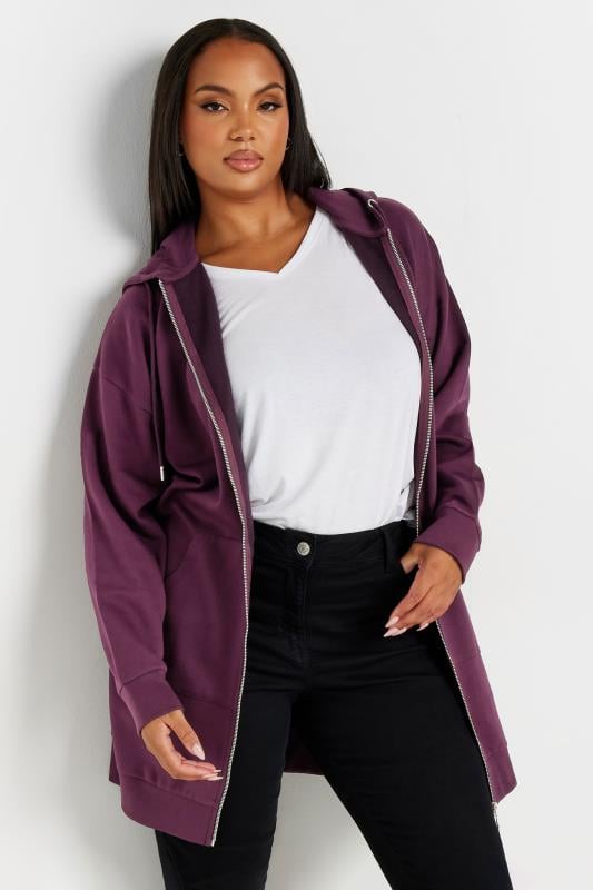 Evans YOURS Curve Purple Zip Through Longline Hoodie