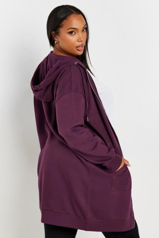 Evans YOURS Curve Purple Zip Through Longline Hoodie