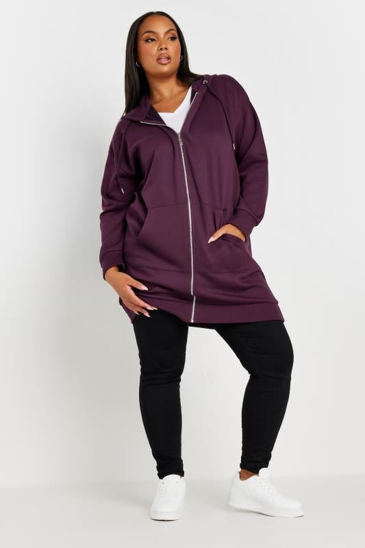 evans YOURS Curve Purple Zip Through Longline Hoodie
