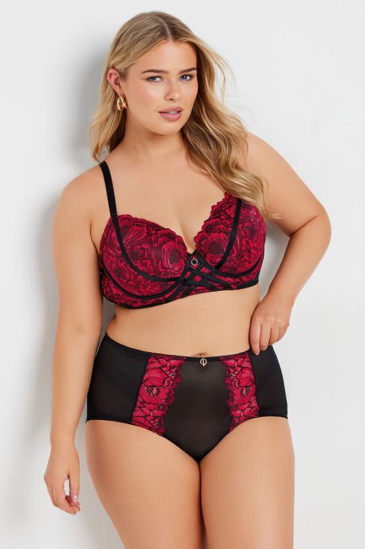 Evans YOURS Curve Red & Black Lace Strap Detail Plunge Bra
