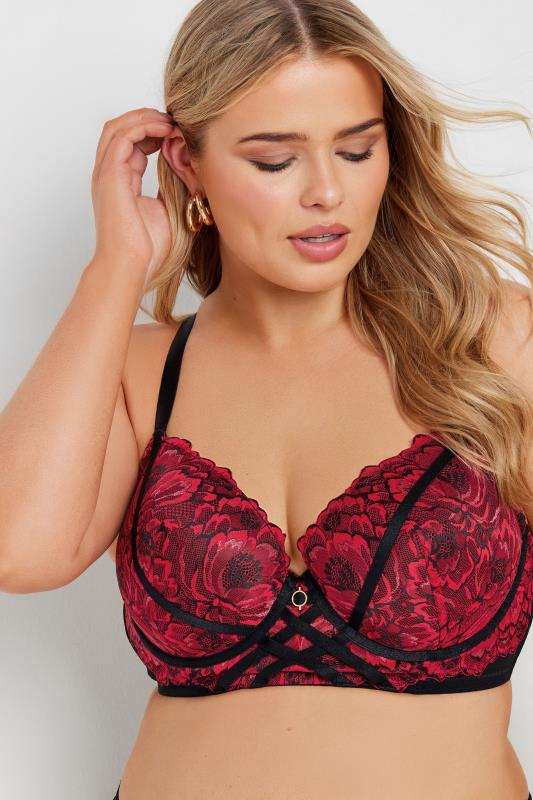Evans YOURS Curve Red & Black Lace Strap Detail Plunge Bra