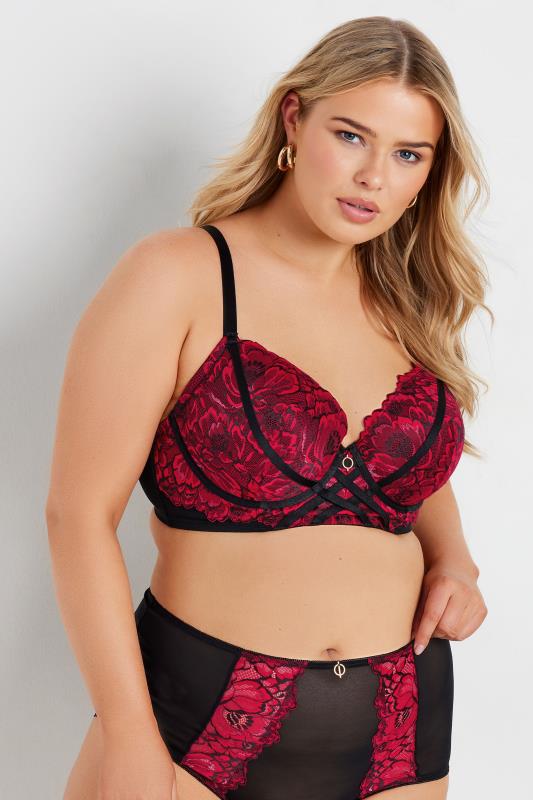 evans YOURS Curve Red & Black Lace Strap Detail Plunge Bra