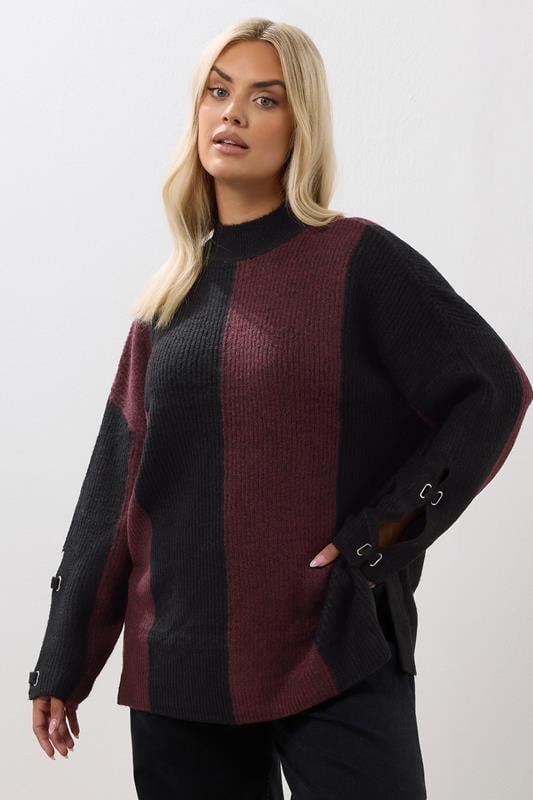Evans YOURS Curve Red & Black Vertical Stripe Knitted Jumper