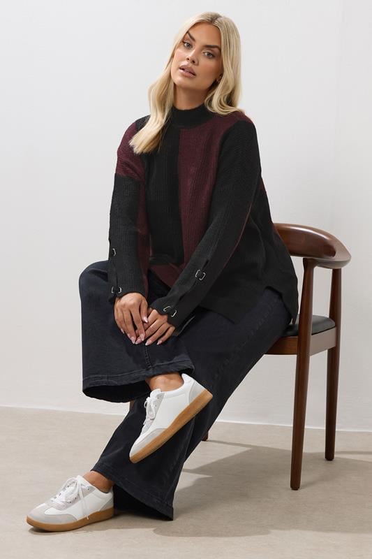 Evans YOURS Curve Red & Black Vertical Stripe Knitted Jumper
