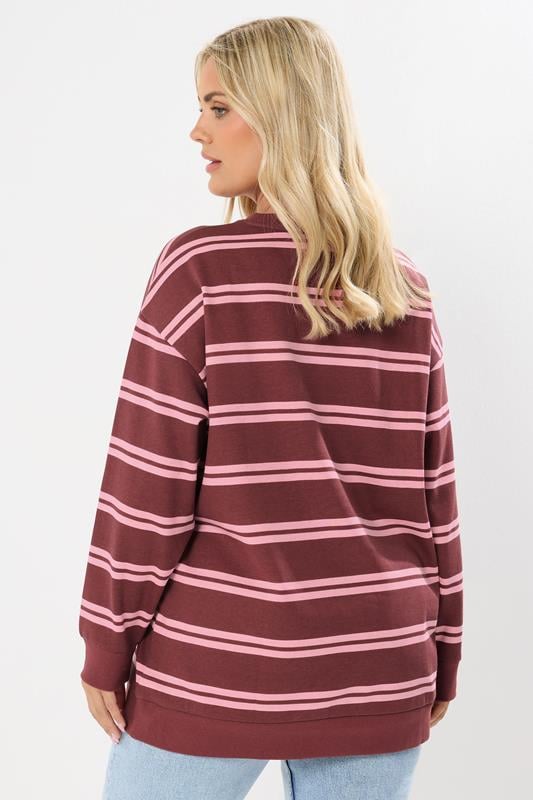 Evans YOURS Curve Red 'Boston' Slogan Stripe Sweatshirt
