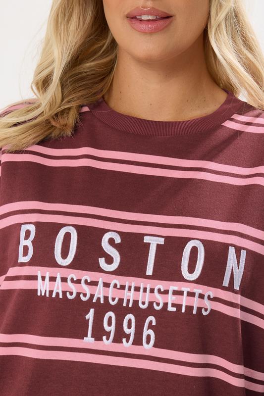 Evans YOURS Curve Red 'Boston' Slogan Stripe Sweatshirt