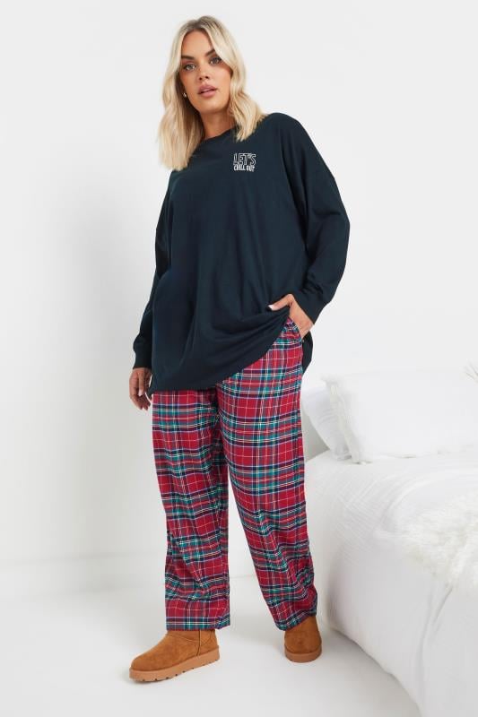 Evans YOURS Curve Red Boyfriend Check Pyjama Bottoms