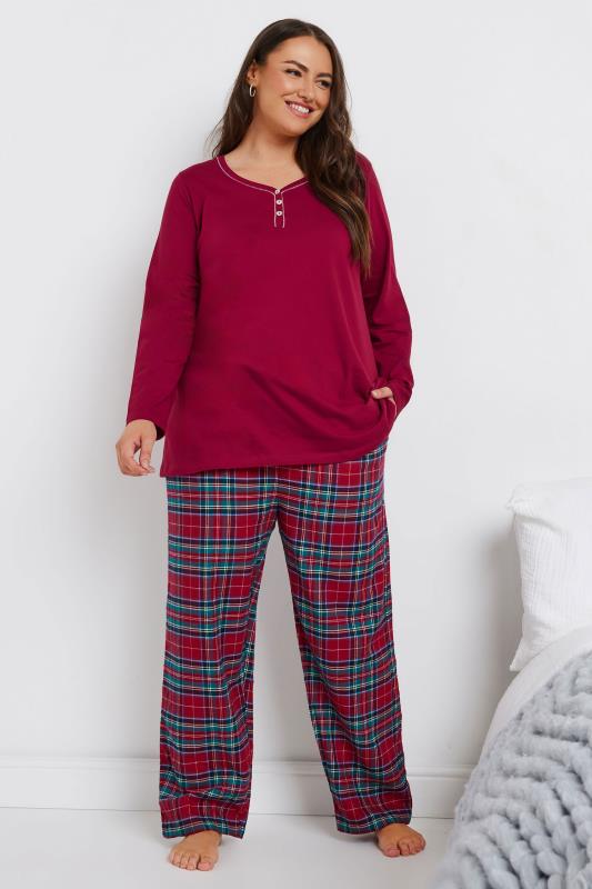 Evans YOURS Curve Red Boyfriend Check Pyjama Bottoms
