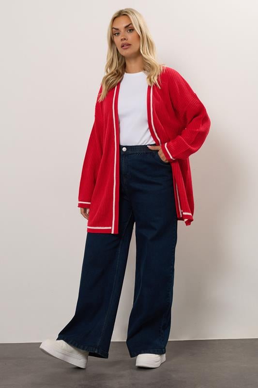Evans YOURS Curve Red Contrast Tipping Knitted Cardigan