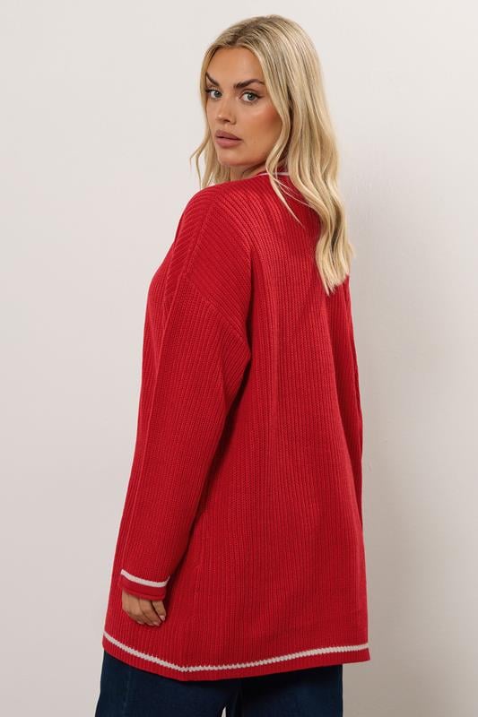 Evans YOURS Curve Red Contrast Tipping Knitted Cardigan
