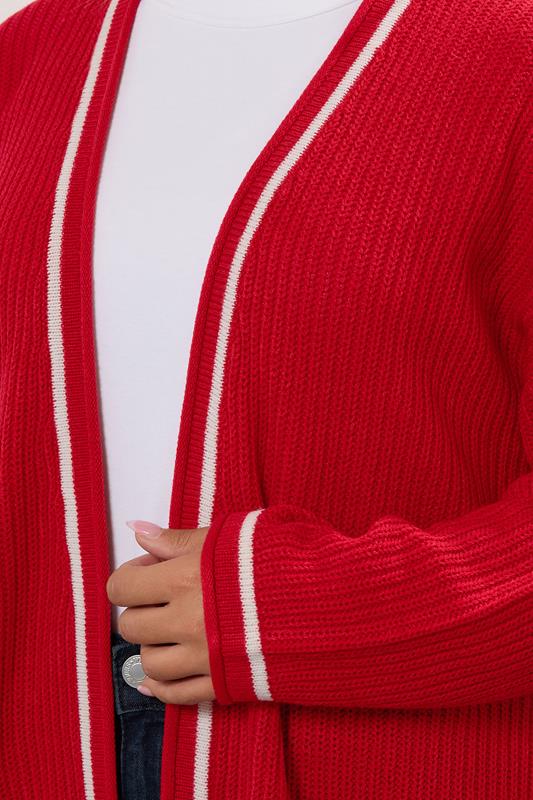 Evans YOURS Curve Red Contrast Tipping Knitted Cardigan