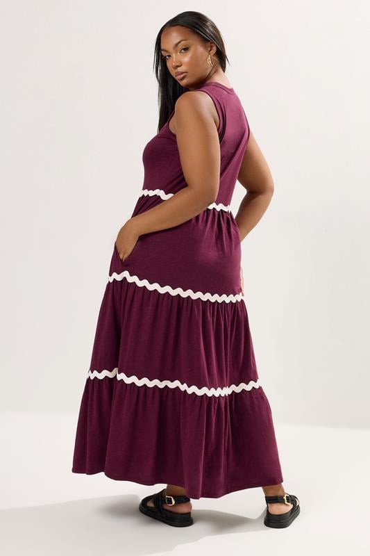Evans YOURS Curve Red Contrast Trim Tiered Maxi Dress
