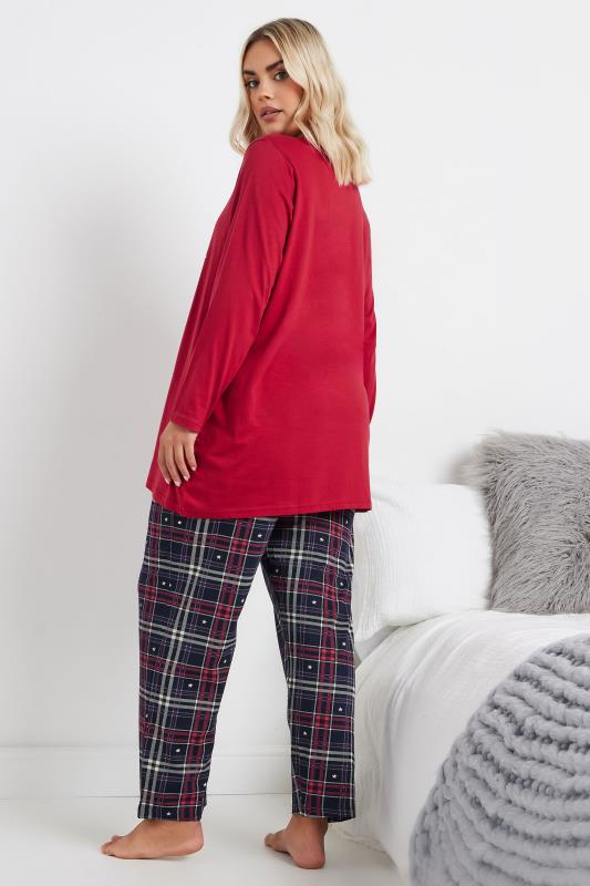 Evans YOURS Curve Red 'Cosy Club' Check Print Wide Leg Pyjama Gift Set