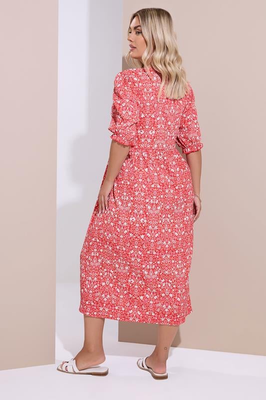 Evans YOURS Curve Red Floral Paisley Bow Tie Front Midaxi Dress