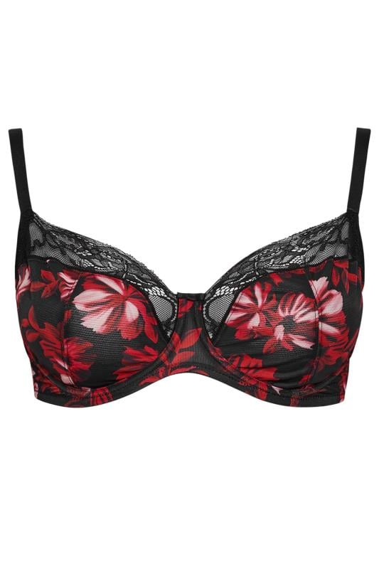 Evans YOURS Curve Red Floral Print Non-Padded Underwired Bra