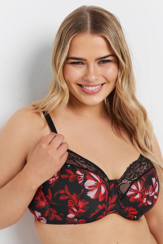 evans YOURS Curve Red Floral Print Non-Padded Underwired Bra