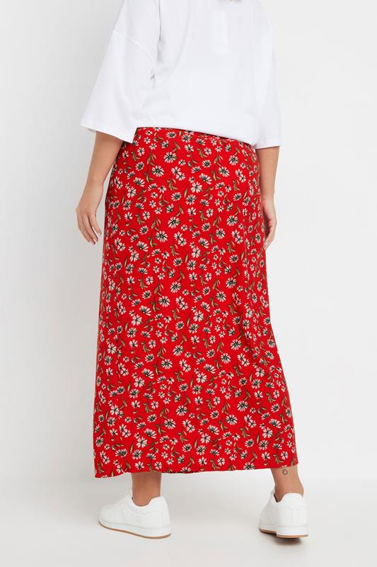 Evans YOURS Curve Red Floral Print Textured Maxi Skirt