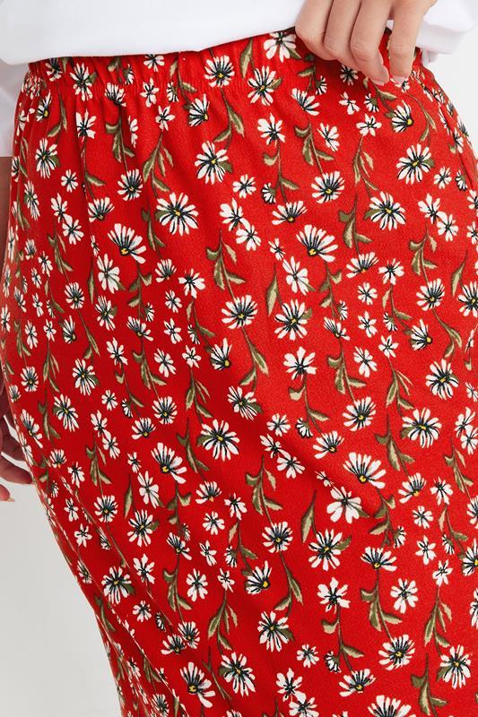 Evans YOURS Curve Red Floral Print Textured Maxi Skirt
