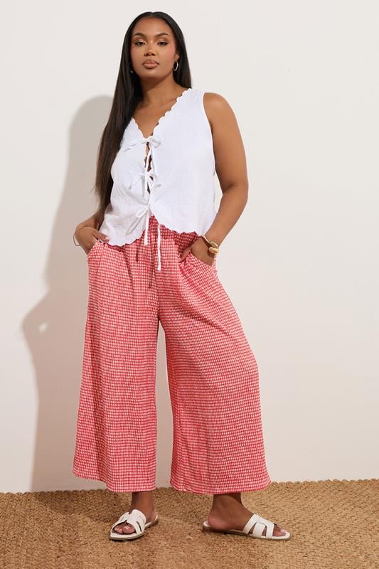 Evans YOURS Curve Red Gingham Crinkle Midaxi Culottes