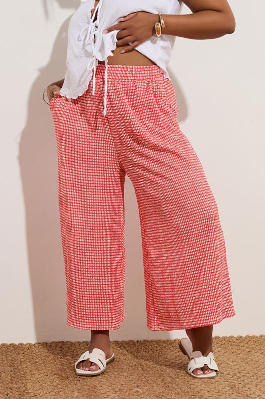 evans YOURS Curve Red Gingham Crinkle Midaxi Culottes