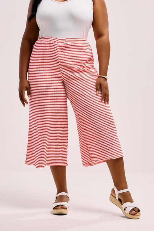 Evans YOURS Curve Red Gingham Textured Midaxi Culottes