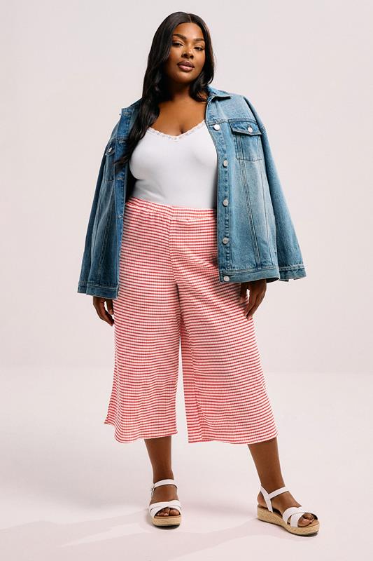 Evans YOURS Curve Red Gingham Textured Midaxi Culottes