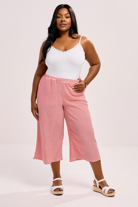 evans YOURS Curve Red Gingham Textured Midaxi Culottes