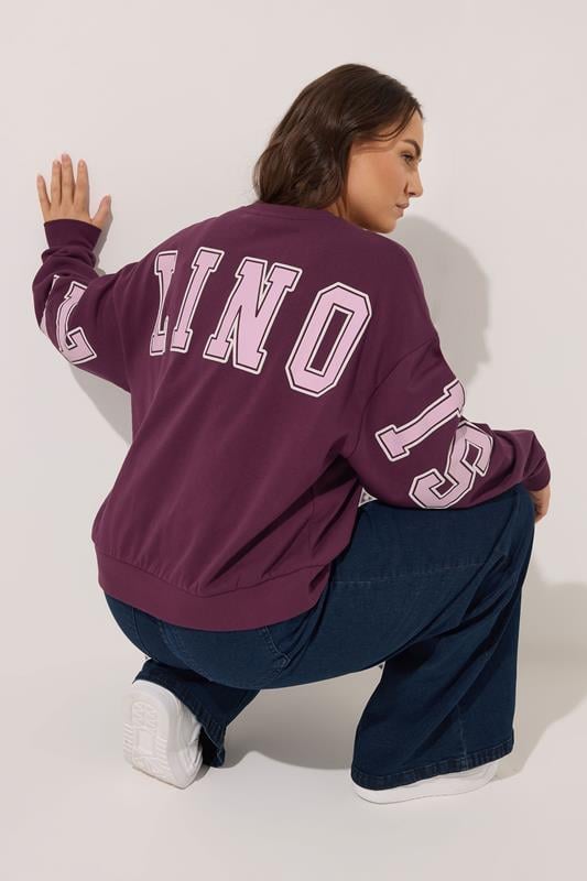 evans YOURS Curve Red 'Illinois' Back Print Sweatshirt