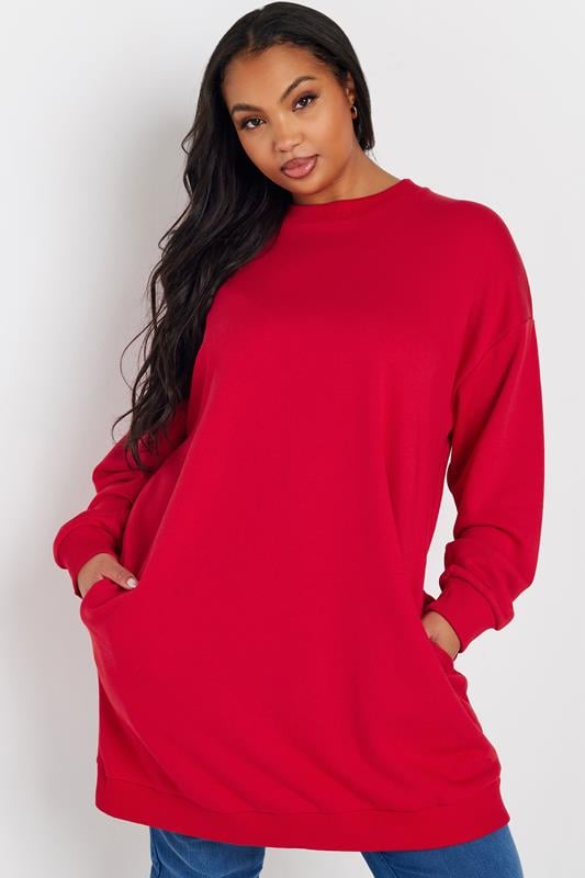 Evans YOURS Curve Red Long Sleeve Longline Sweatshirt