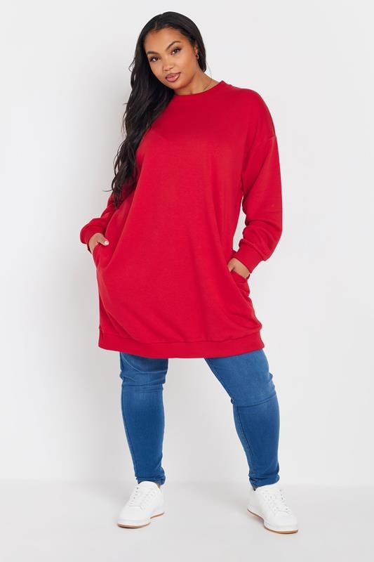 Evans YOURS Curve Red Long Sleeve Longline Sweatshirt
