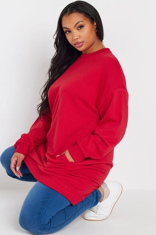 evans YOURS Curve Red Long Sleeve Longline Sweatshirt