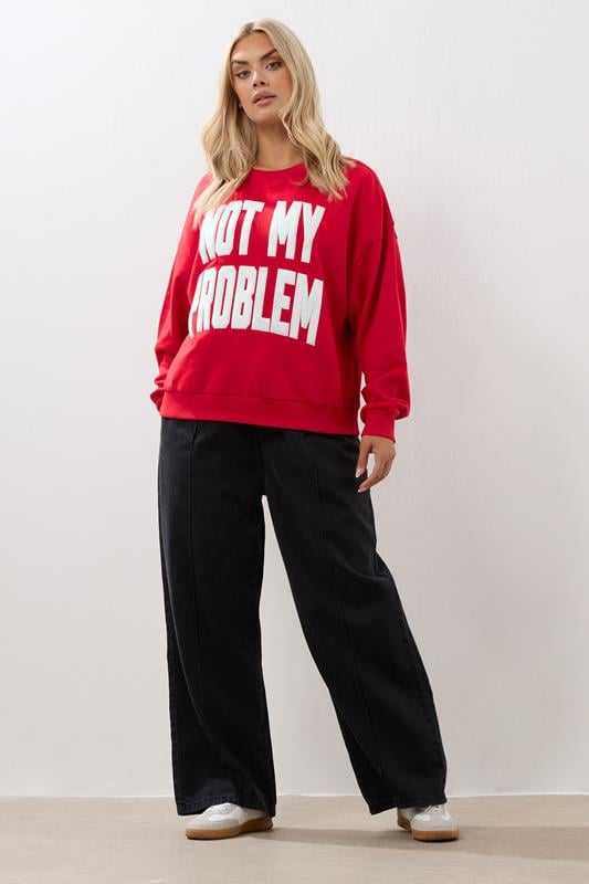 Evans YOURS Curve Red 'Not My Problem' Slogan Sweatshirt