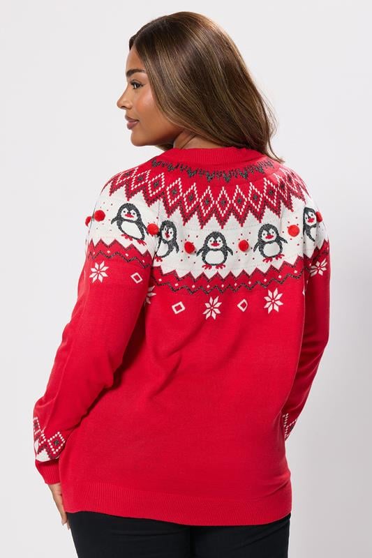 Evans YOURS Curve Red Novelty Penguin Fairisle Christmas Jumper