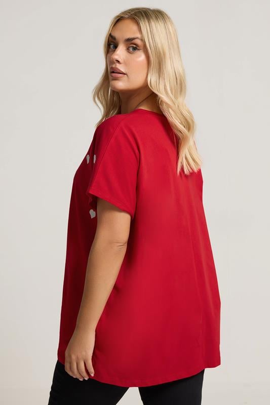 Evans YOURS Curve Red Printed Heart Slash Detail Top