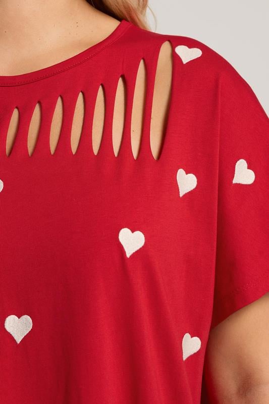 Evans YOURS Curve Red Printed Heart Slash Detail Top