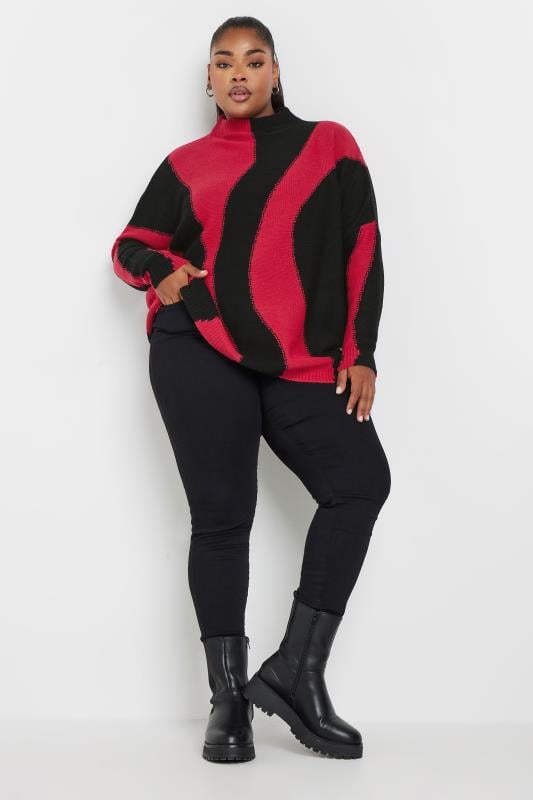 Evans YOURS Curve Red Swirl Oversized Knitted Jumper