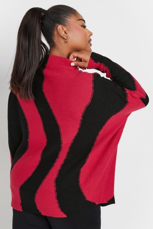 Evans YOURS Curve Red Swirl Oversized Knitted Jumper