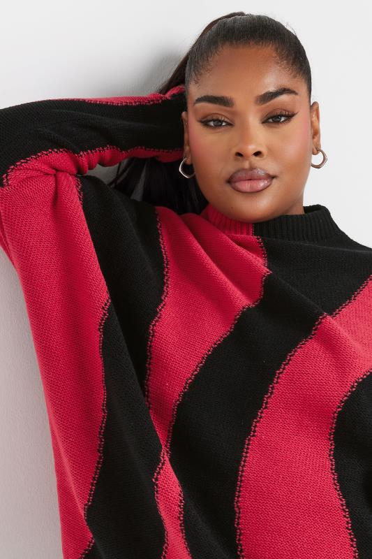 Evans YOURS Curve Red Swirl Oversized Knitted Jumper