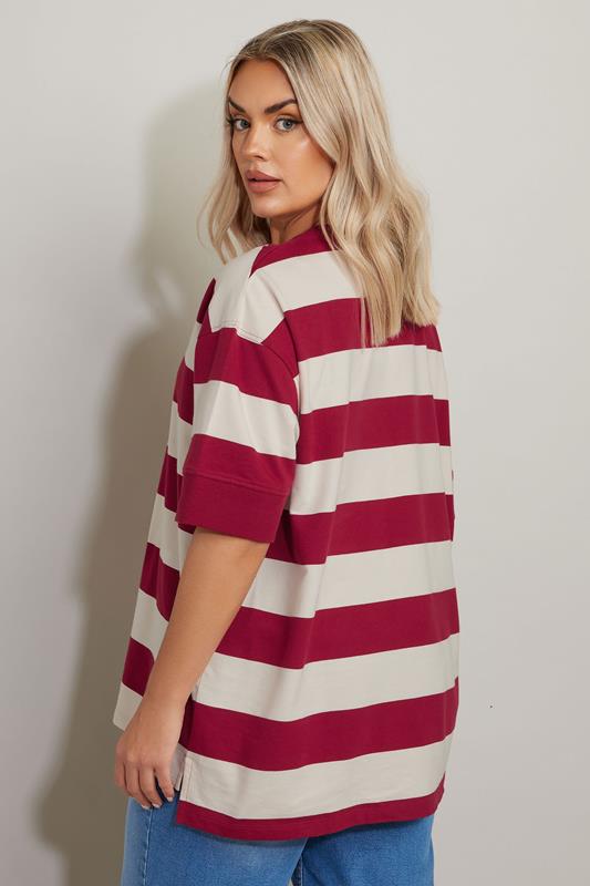 Evans YOURS Curve Red & White Stripe Short Sleeve Sweatshirt