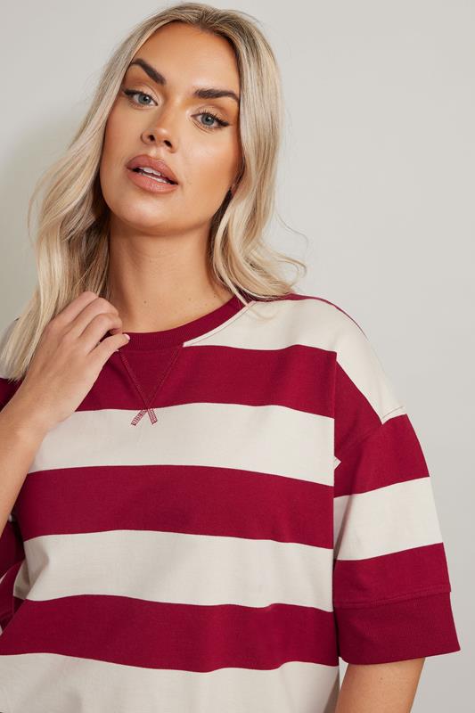 Evans YOURS Curve Red & White Stripe Short Sleeve Sweatshirt