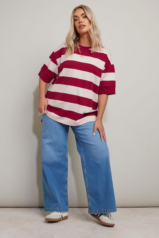 evans YOURS Curve Red & White Stripe Short Sleeve Sweatshirt